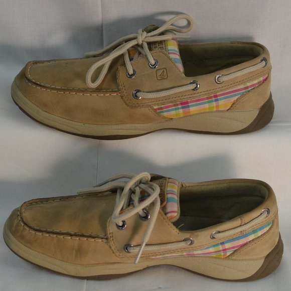 Sperry Intrepid Girls Loafers, Suede with plaid insert, Size 3 - Picture 3 of 5